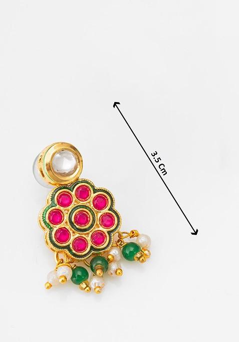 Green Kundan Studded Necklace And Earrings