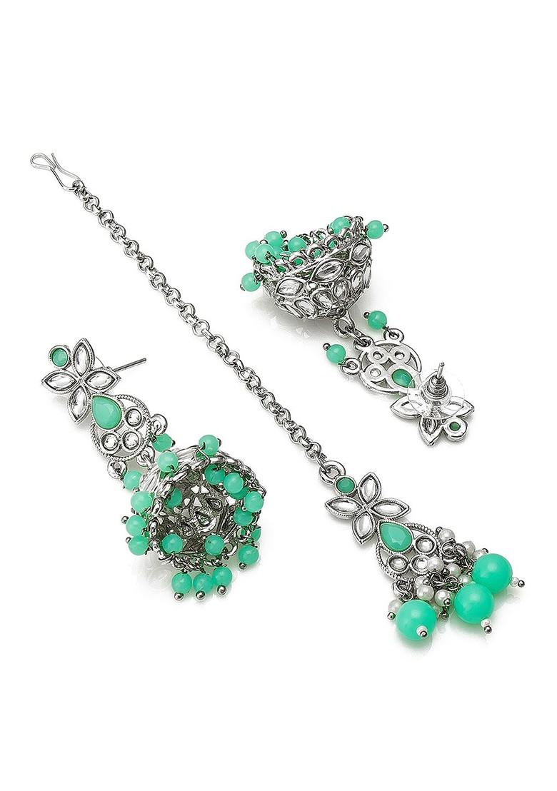 Silver German Oxidised Tribal Silver Pearl And Stones Choker Jewellery Set