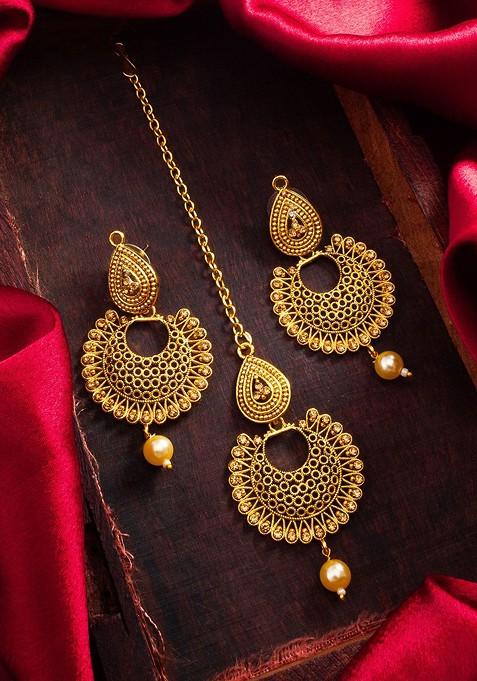 Gold Plated Kundan Studded Jewellery Set