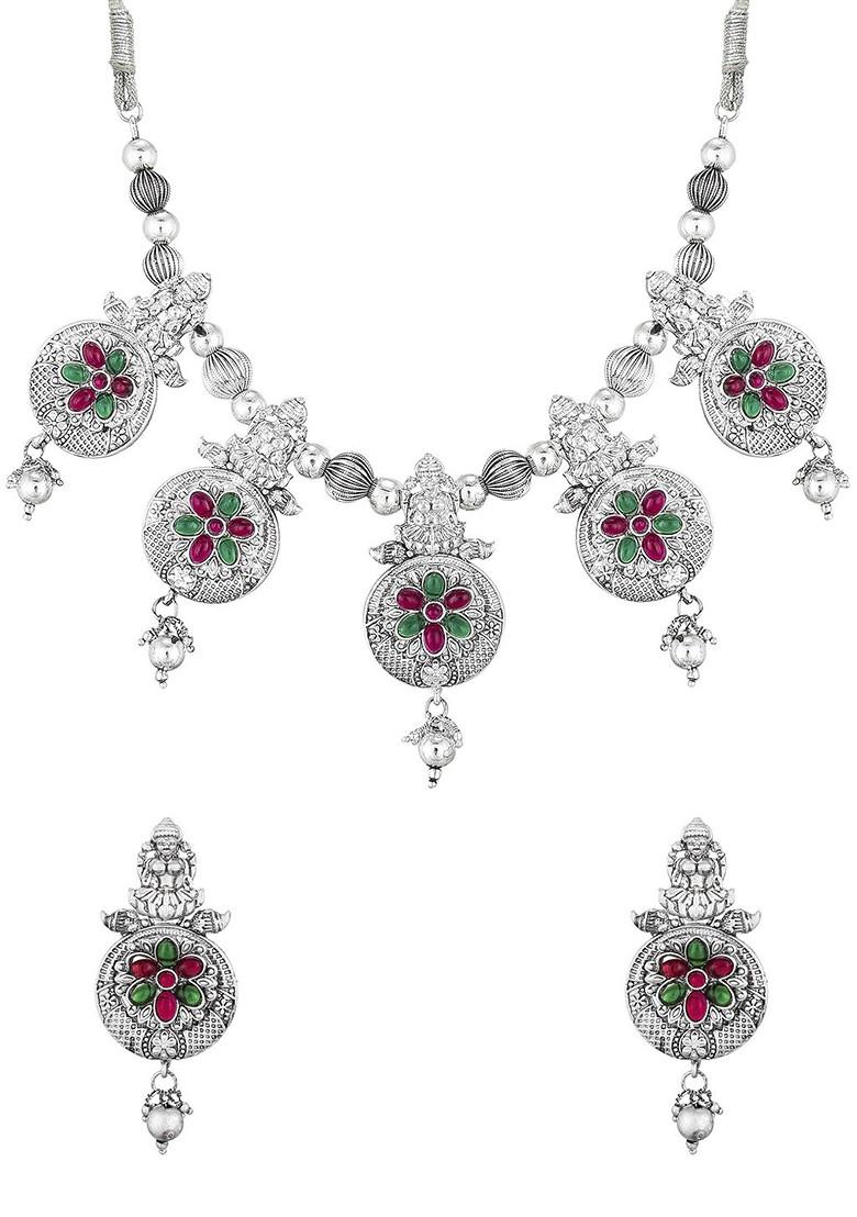 Silver Silver Toned Tribal Silver Plated Jewellery Set