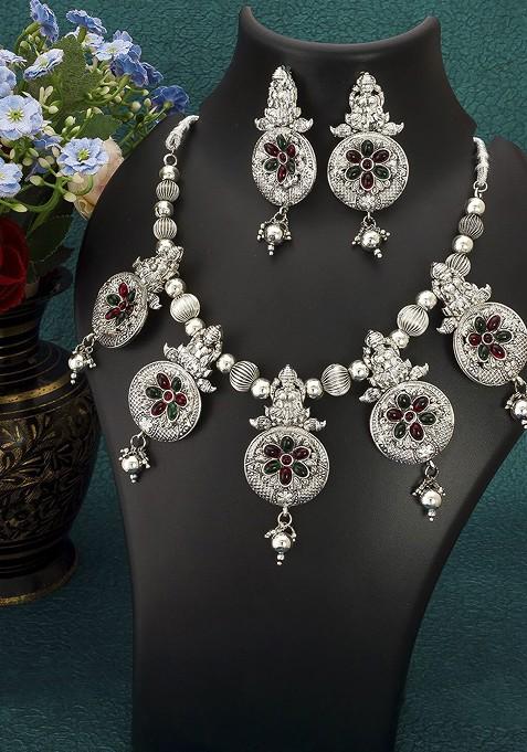 Silver Silver Toned Tribal Silver Plated Jewellery Set