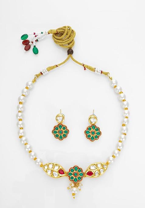 Kundan Studded And Beaded Choker Jewellery Set