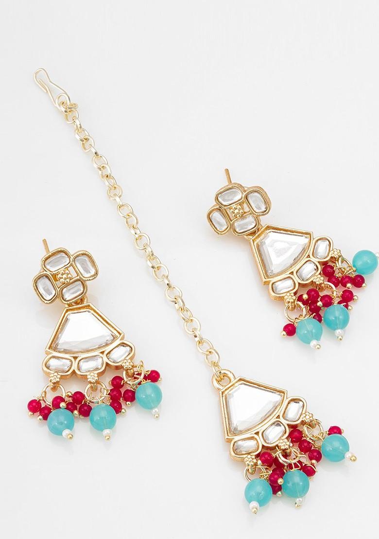 Gold Plated Kundan Studded And Beaded Jewellery Set