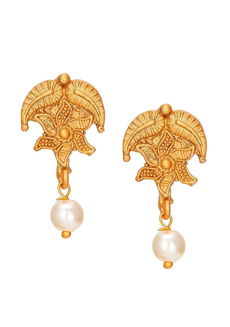 Gold Toned Pink And White Stone Studded And Beaded Meenakari Jewellery Set