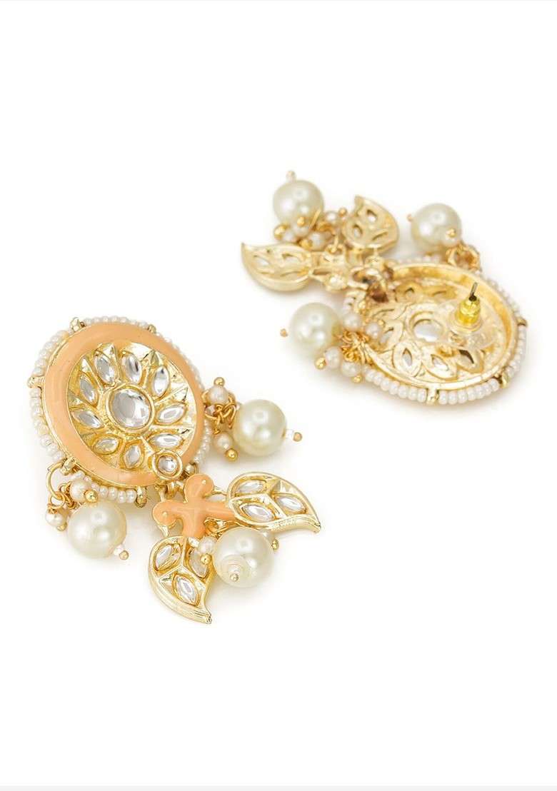 Gold Plated Yellow And White Kundan Studded And Pearl Beaded Handcrafted Jewellery Set - Indya