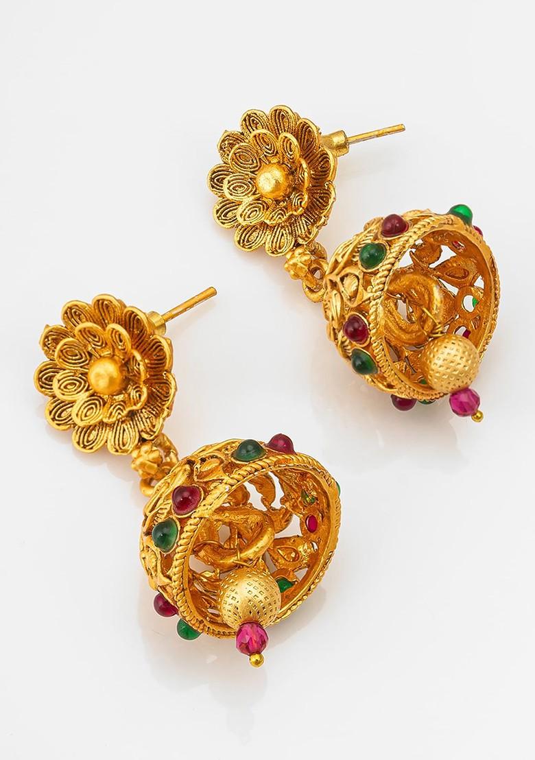 Gold Plated Stone Studded And Beaded Jewellery Set