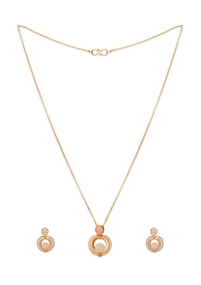 Rose Gold Plated Stone Studded Jewellery Set - Indya