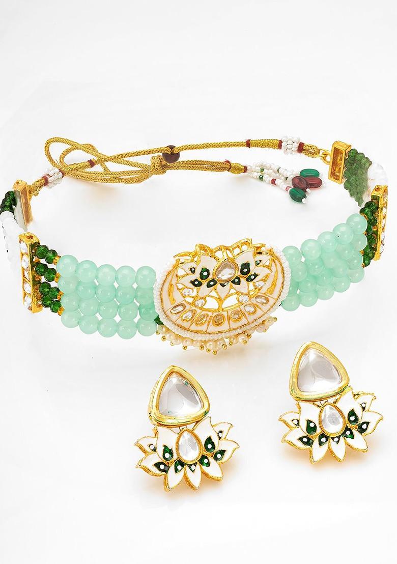 Gold Plated Beads Studded Jewellery Set