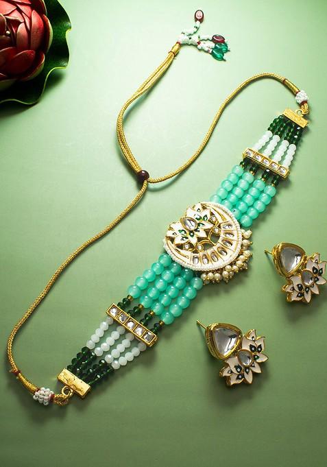 Gold Plated Beads Studded Jewellery Set