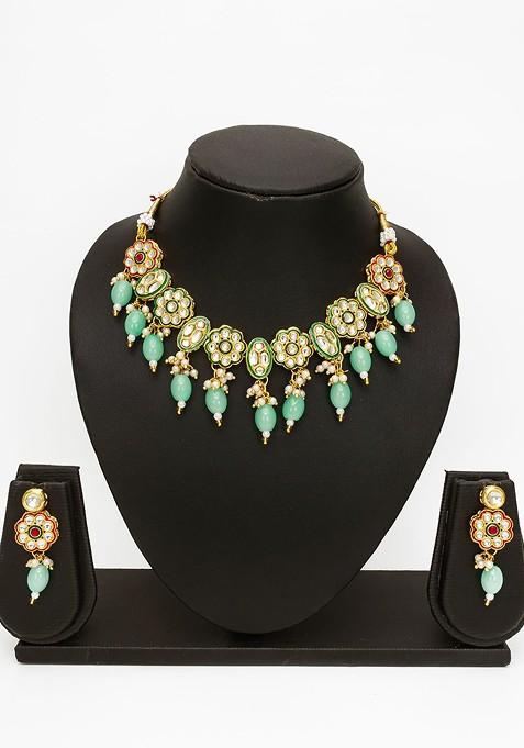 Kundan Studded And Beaded Choker Jewellery Set