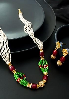Gold Plated White Pearl Matinee Jewellery Set
