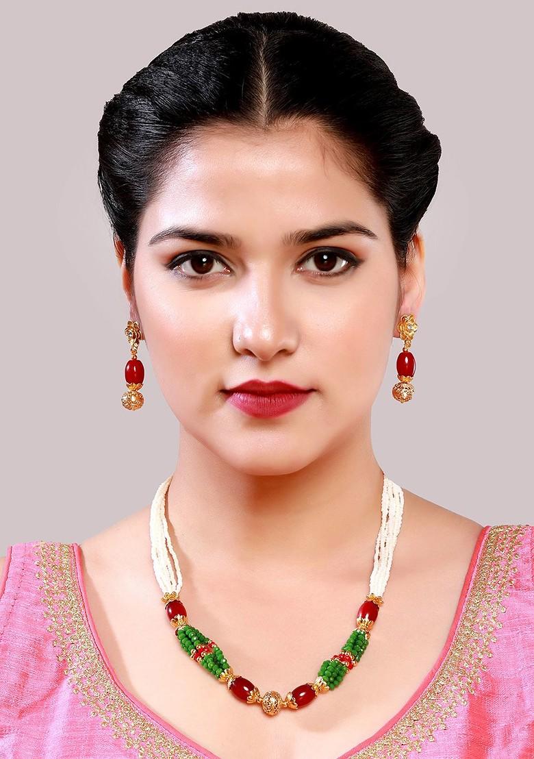 Gold Plated White Pearl Matinee Jewellery Set