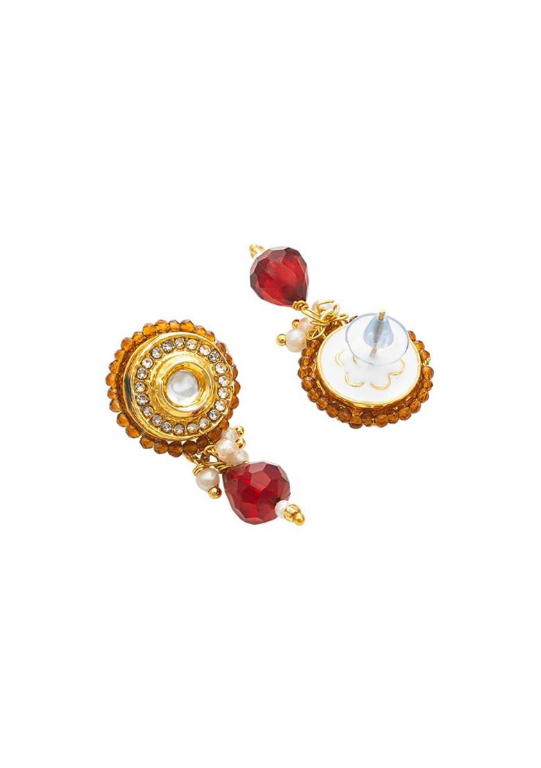 Gold Plated Kundan Studded And Beaded Jewellery Set