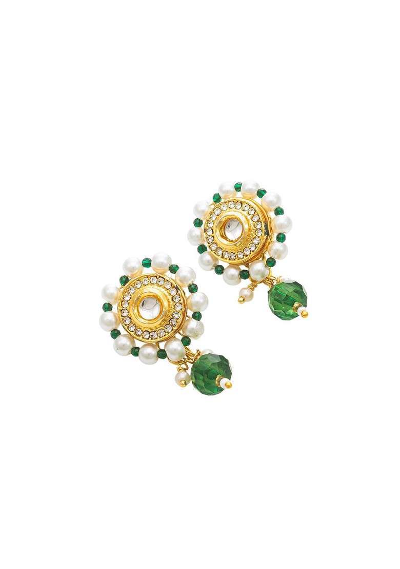 Gold Plated Kundan Stone Studded And Pearls Beaded Jewellery Set - Indya