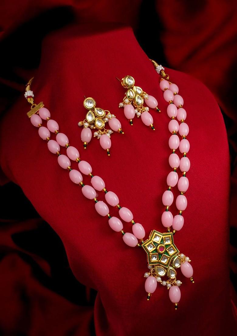 Kundan Studded And Beaded Necklace And Earrings
