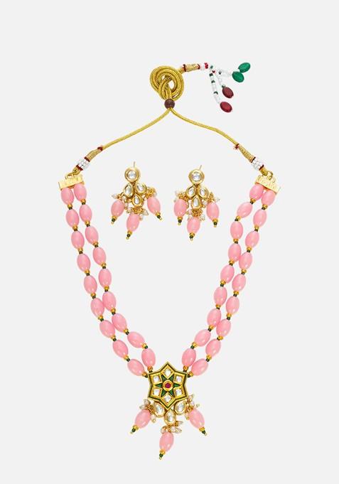 Kundan Studded And Beaded Necklace And Earrings