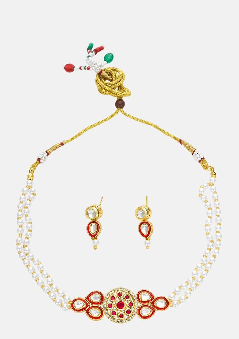 Kundan Studded And Beaded Necklace And Earrings