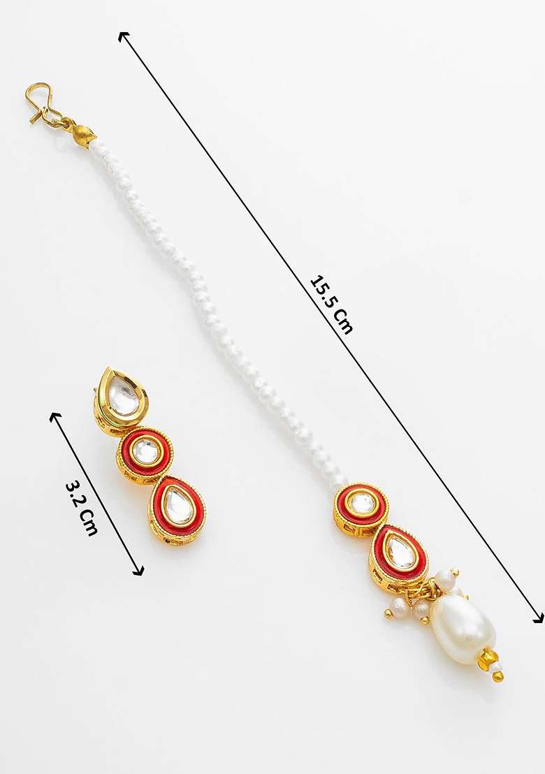 Gold Plated Kundan Studded And Pearls Beaded Jewellery Set - Indya