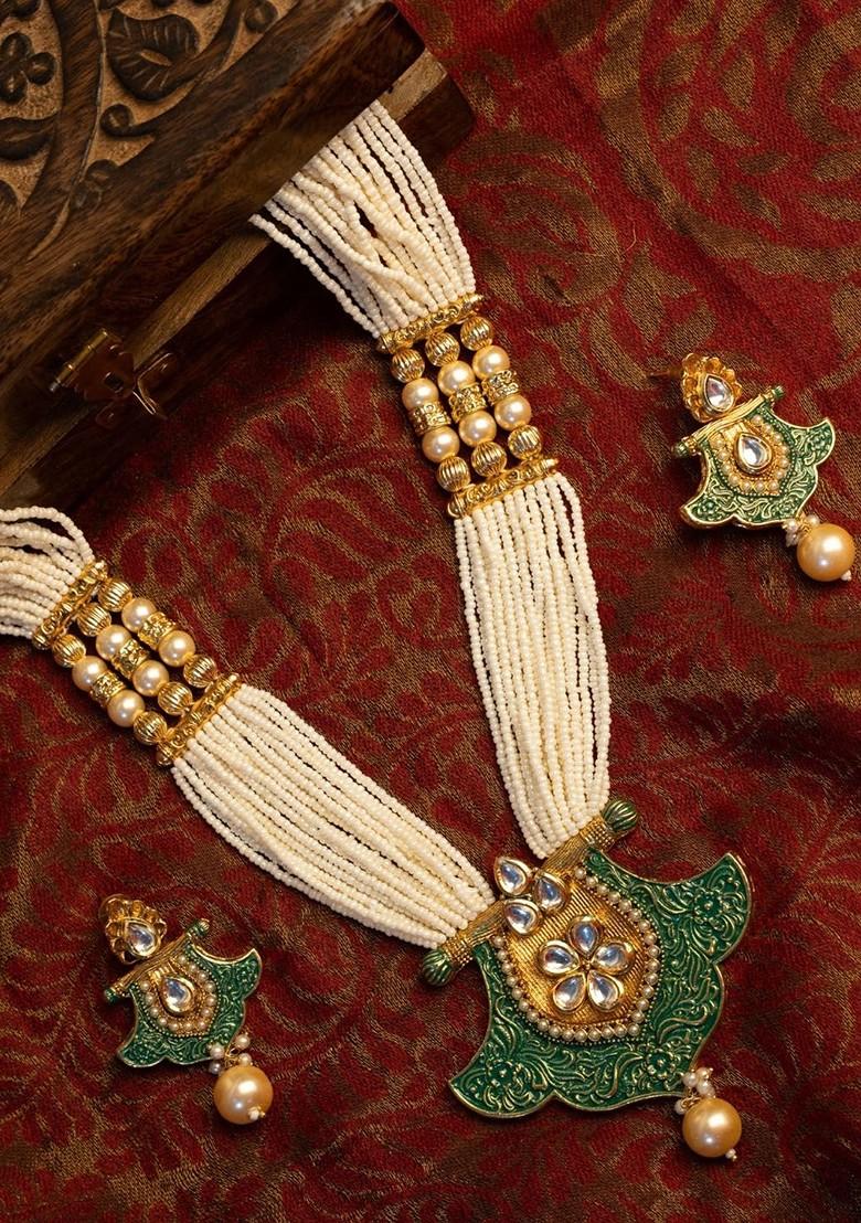 Gold Plated And Green Kundan Embellished Handcrafted Jewellery Set