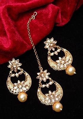Gold Plated Beige Kundan Studded Beaded Handcrafted Sustainable Jewellery Set