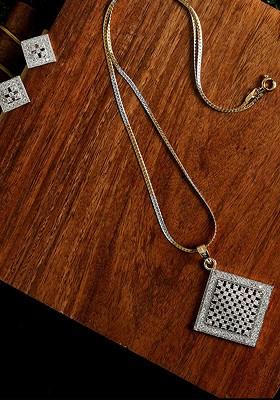 Gold Plated Silver Toned And White Cz Studded Square Shape Handcrafted Jewellery Set