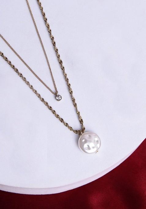 Gold Plated White Stone Studded And Pearl Beaded Handcrafted Jewellery Set