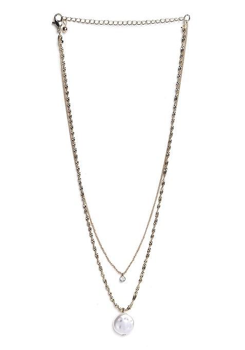 Gold Plated White Stone Studded And Pearl Beaded Handcrafted Jewellery Set