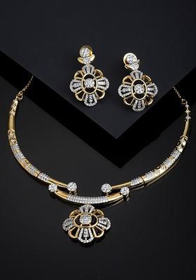 Gold Plated And White Cz Stone Studded Jewellery Set