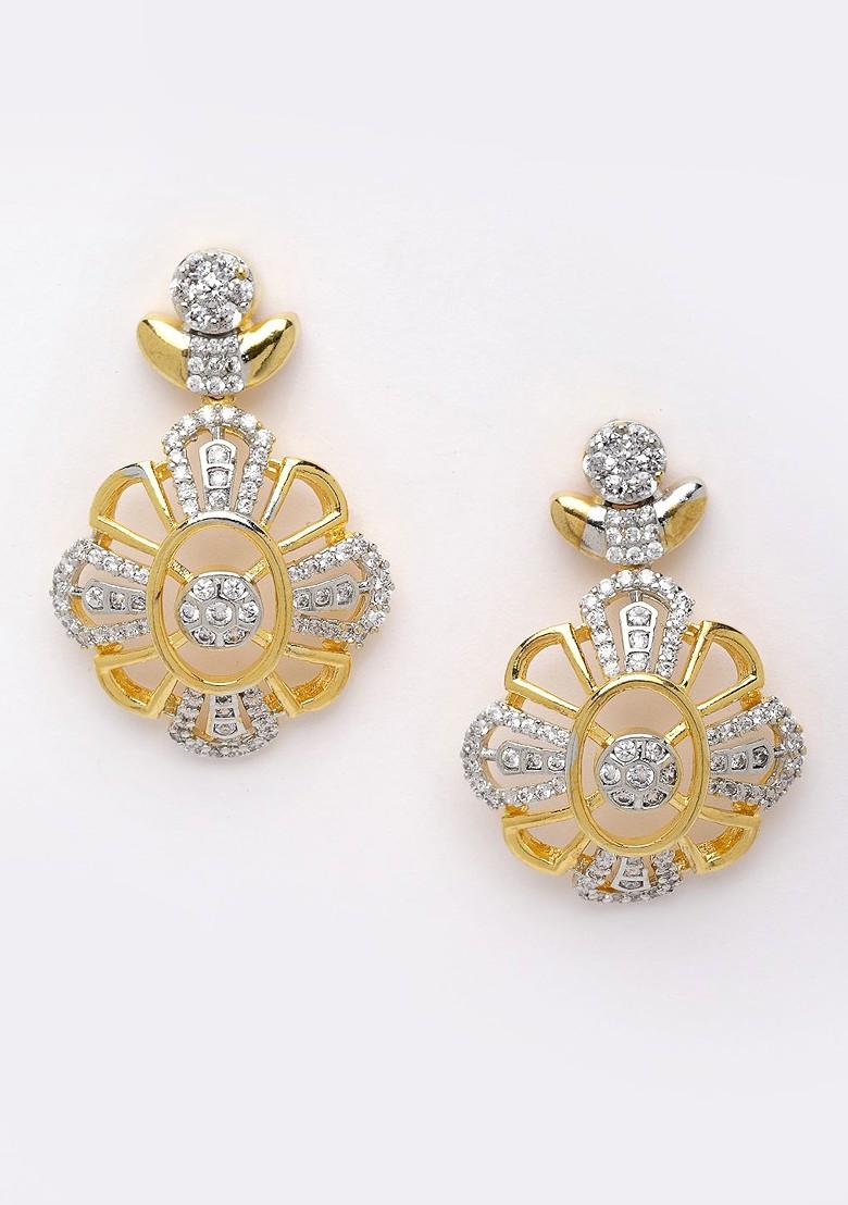 Gold Plated And White Cz Stone Studded Jewellery Set