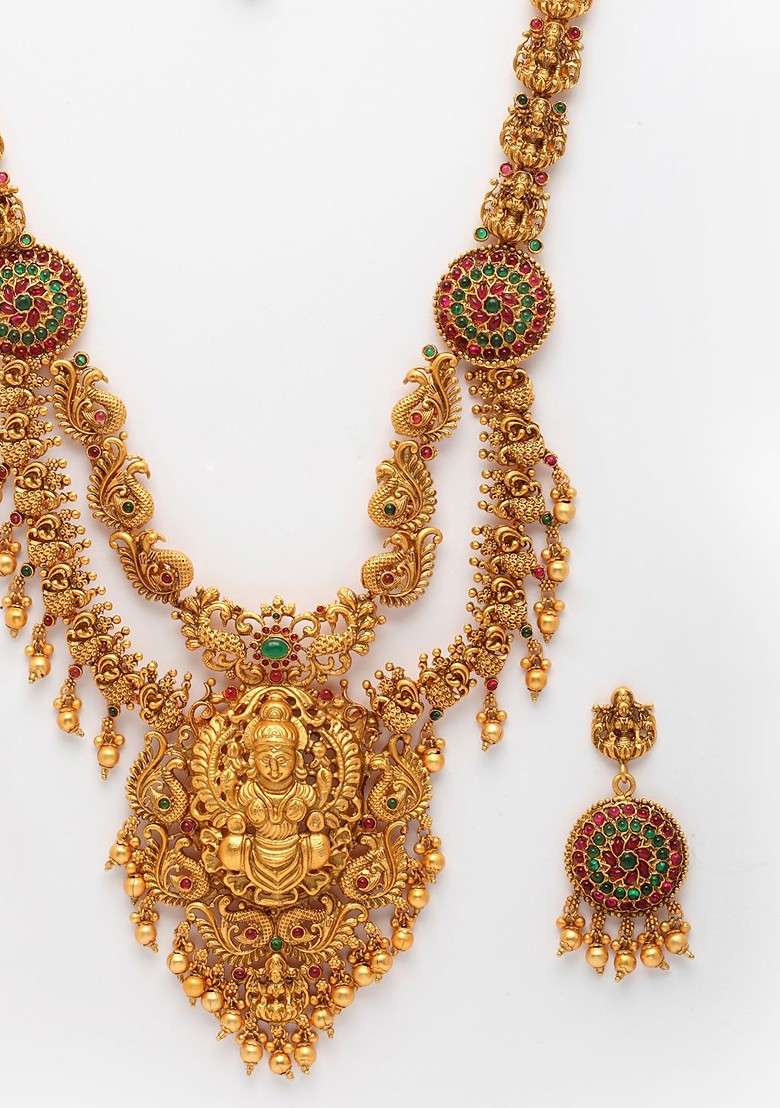 Gold Plated Stone Studded And Beaded Jewellery Set - Indya