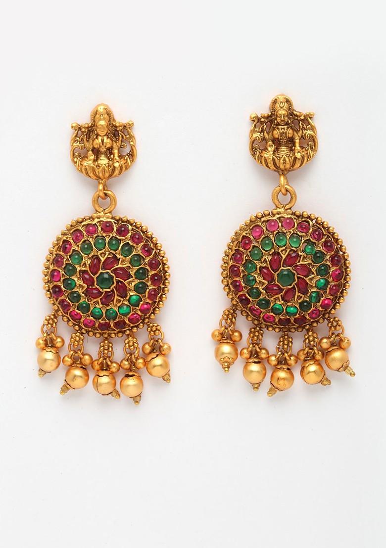 Gold Plated Stone Studded And Beaded Jewellery Set