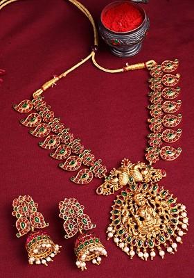 Gold Plated Stone Studded Temple Jewellery Set