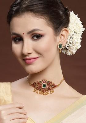Gold Plated Ad Studded Choker Jewellery Set