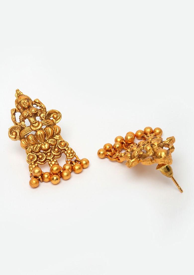 Gold Plated Gold Stone Studded And Beaded Jewellery Set