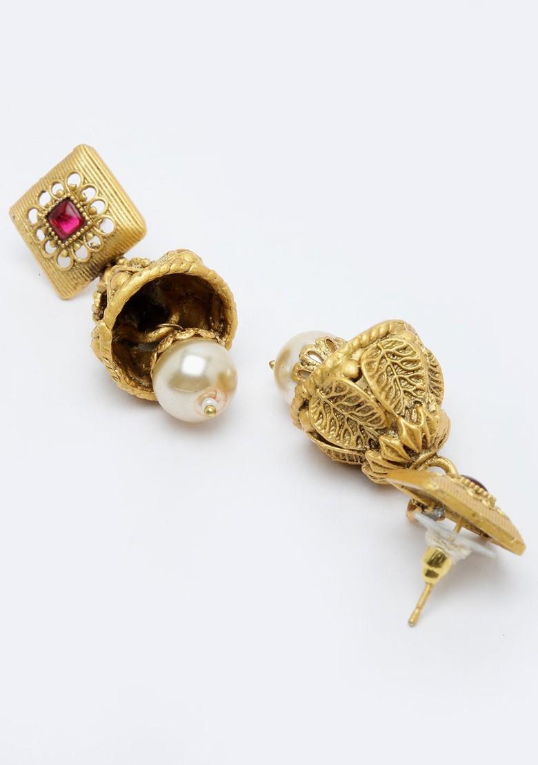 Red And Gold Plated Stone Studded Choker Jewellery Set