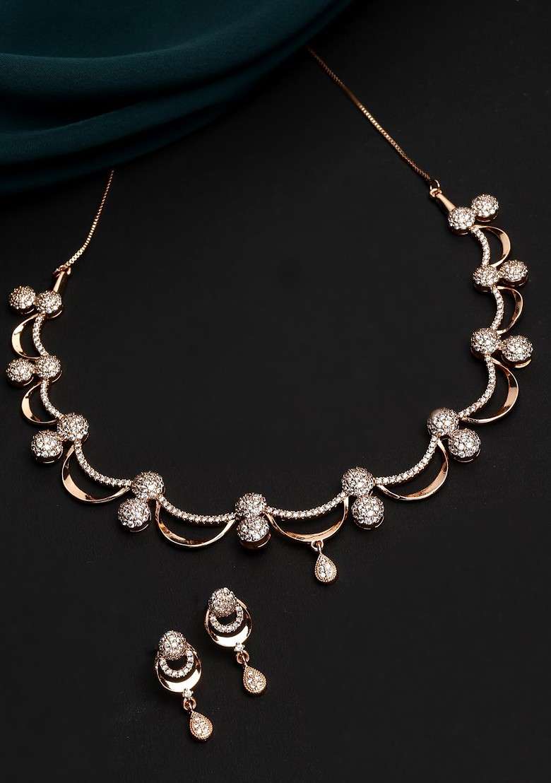 Gold Plated Cz Studded Jewellery Set - Indya