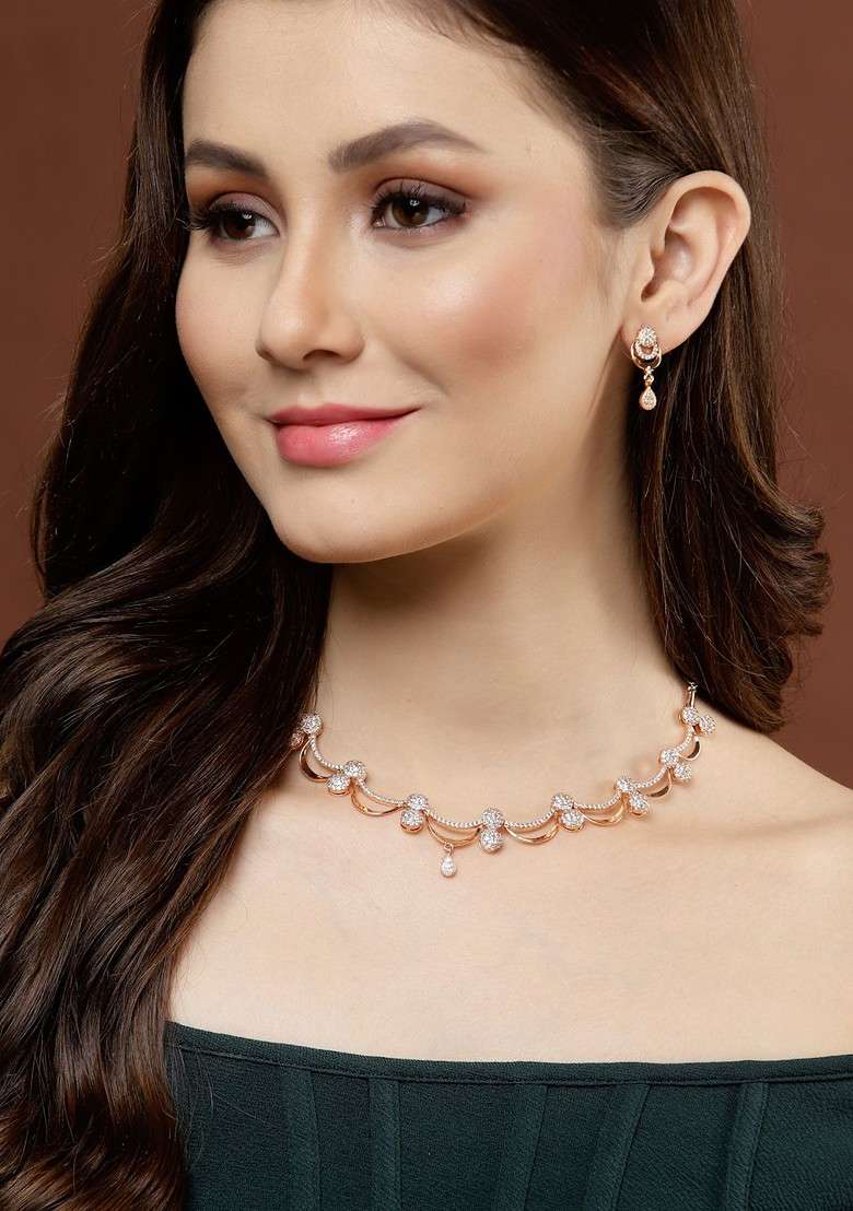 Gold Plated Cz Studded Jewellery Set - Indya