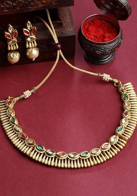 Blue Gold Plated Artificial Stone Studded Choker Jewellery Set