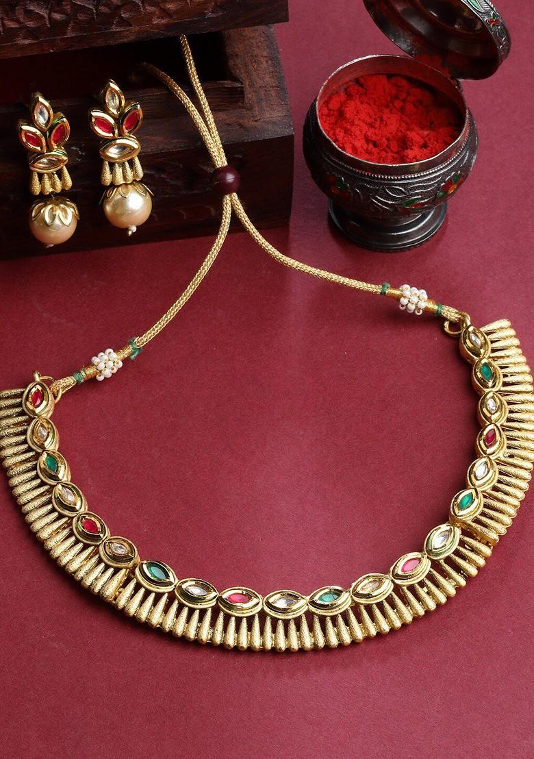 Blue Gold Plated Artificial Stone Studded Choker Jewellery Set