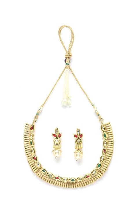 Blue Gold Plated Artificial Stone Studded Choker Jewellery Set