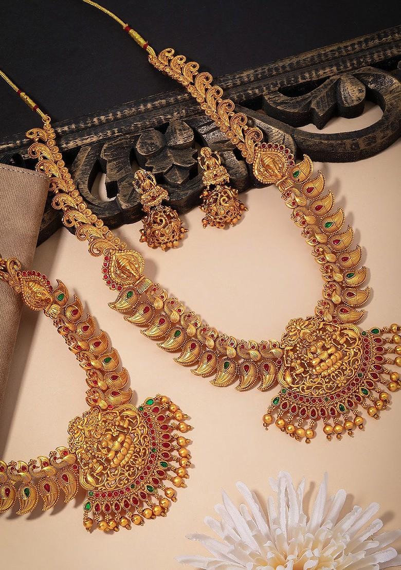 Set Of 2 Gold Plated Stone Studded Necklace And Earrings