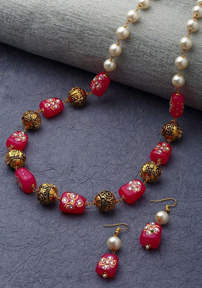 Gold Plated Pearl And Stone Studded Jewellery Set