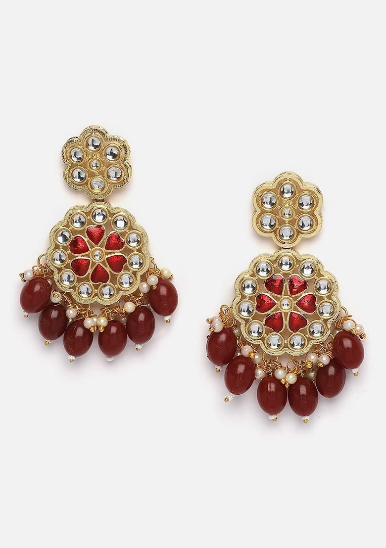 Gold Plated Kundan Stone Studded And Pearl Beaded Jewellery Set