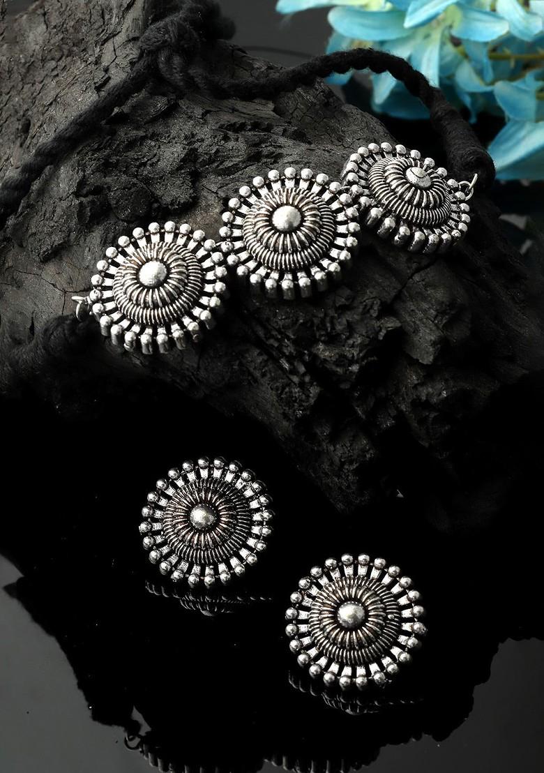 Silver Silver Plated Artificial Beads Jewellery Set