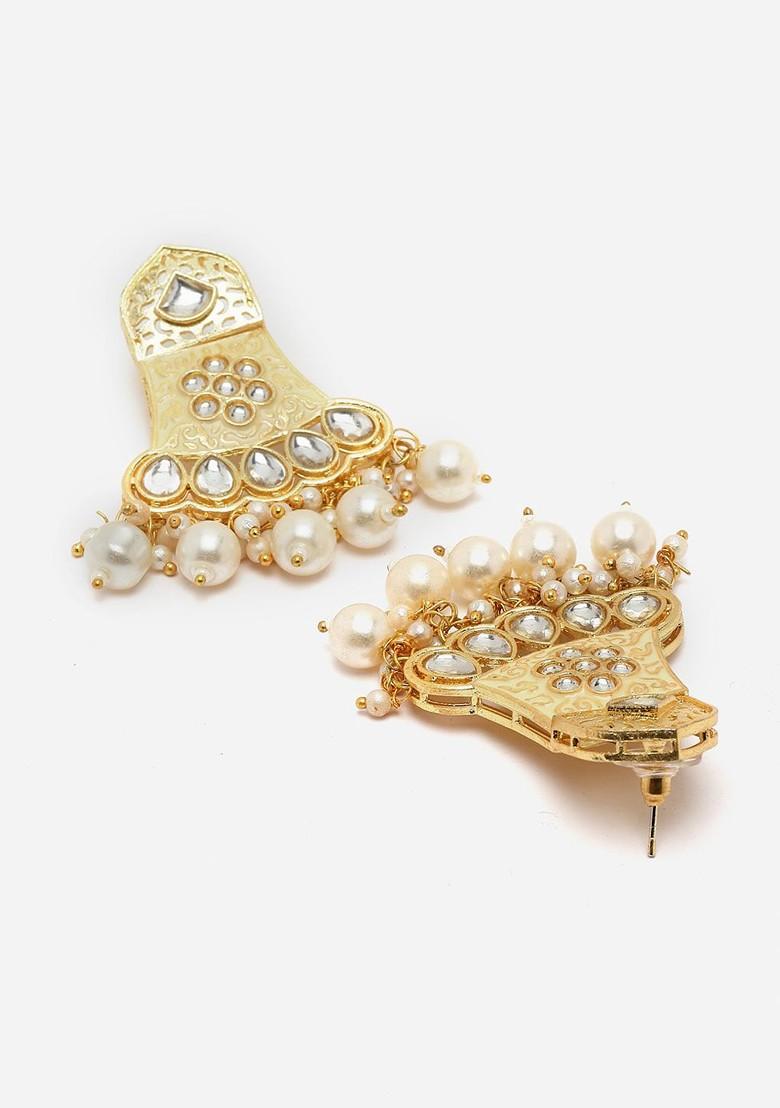 Gold Plated Stone Studded And Pearl Beaded Jewellery Set