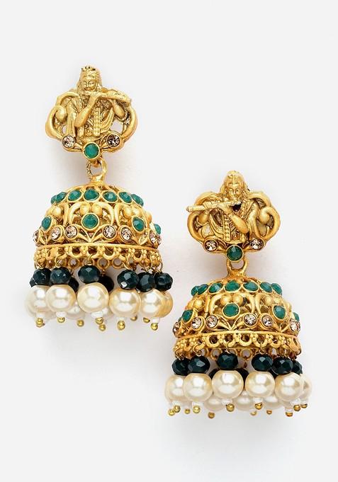 Gold Plated Stone Studded And Beaded Jewellery Set