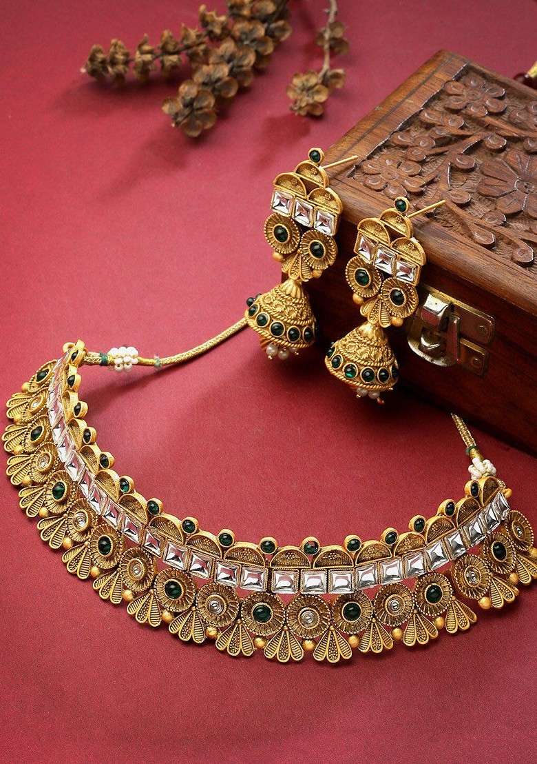Gold Plated Kundan Studded Jewellery Set - Indya