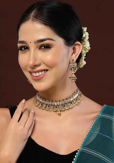 Gold Plated Kundan Studded Jewellery Set