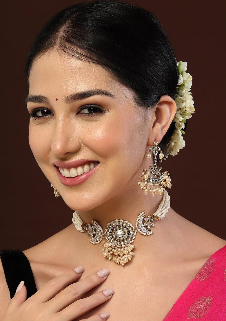 Gold Plated Stones And Beads Studded 2 In 1 Reversible Jewellery Set