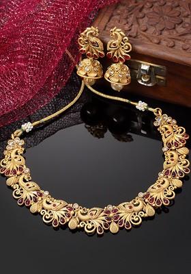 Gold Plated Artificial Stones And Beads Jewellery Set